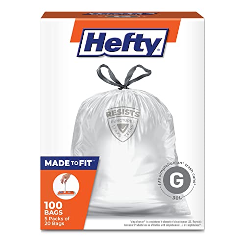 100Ct Hefty Made to Fit Trash Bags (fits SimpleHuman) Size G 17.04