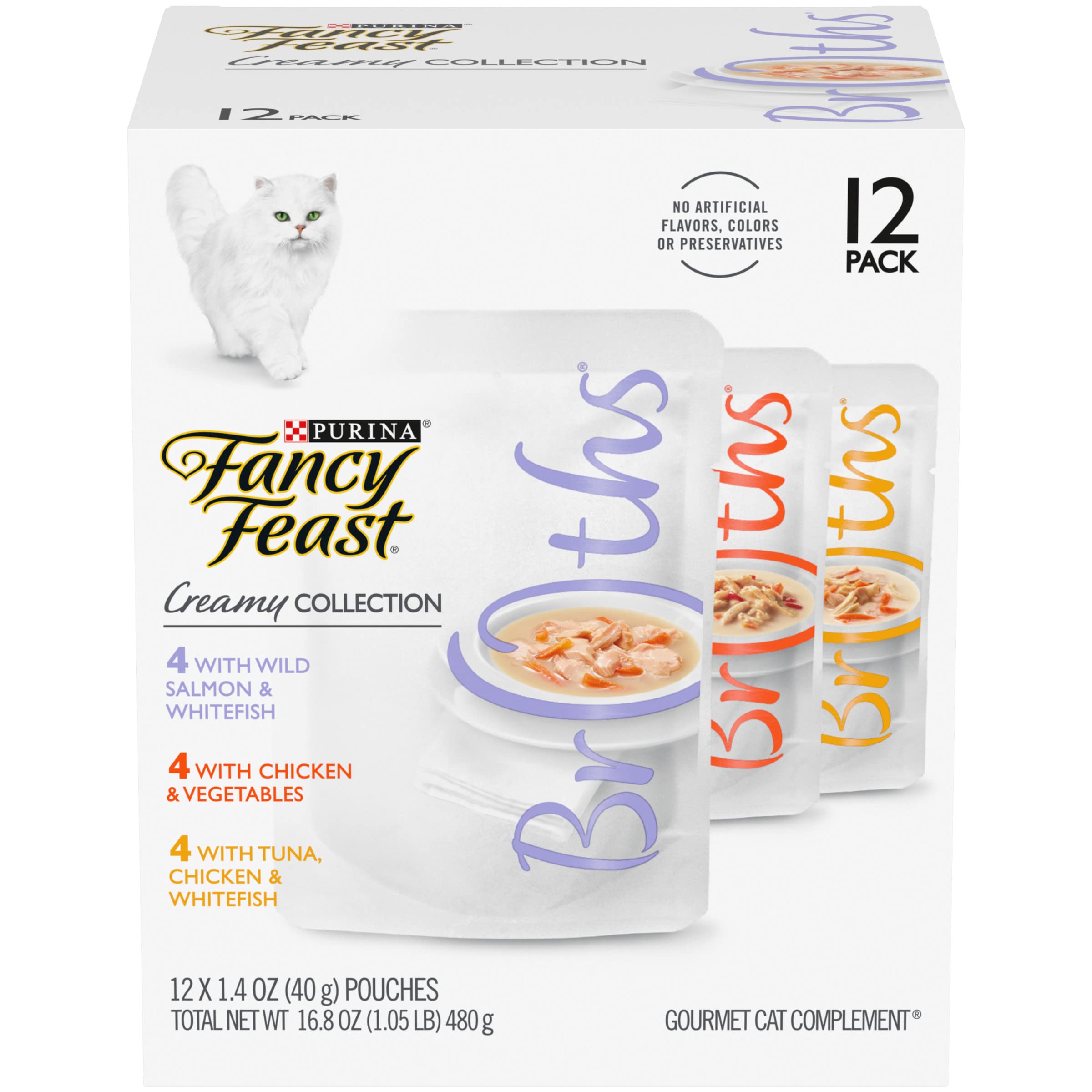 12-Pk 1.4-Oz Purina Fancy Feast Broths Creamy Wet Cat Food Variety Pack $9 w/ S&S + Free Shipping w/ Prime or Orders $25+ 12-Pk... 