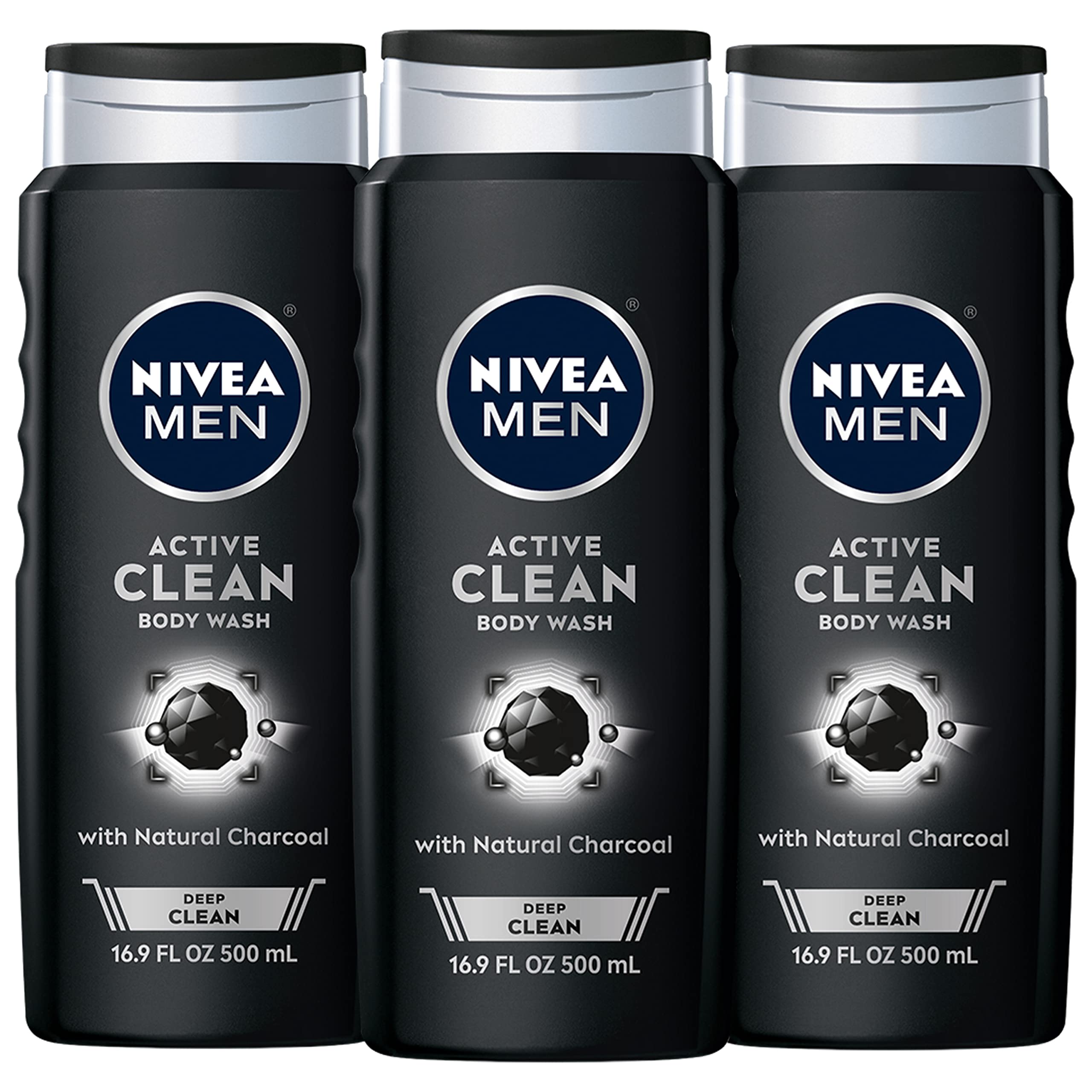 Nivea Body Wash: 3-Pk 16.9-Oz Men Deep Active Clean Charcoal + 20-Oz Pampering Vanilla & Sweet Cream $8.68 w/ S&S + Free Shipping w/ Prime or Orders $25+