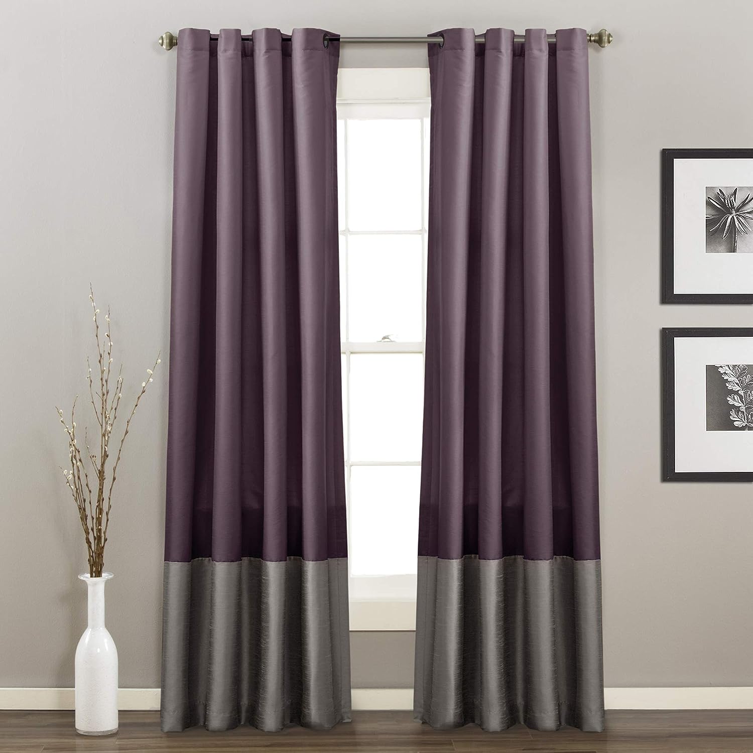Lush Decor White Prima Window Curtains (Pair, 54"W x 84"L, Purple & Gray) $7 + Free Shipping w/ Prime or on $35+