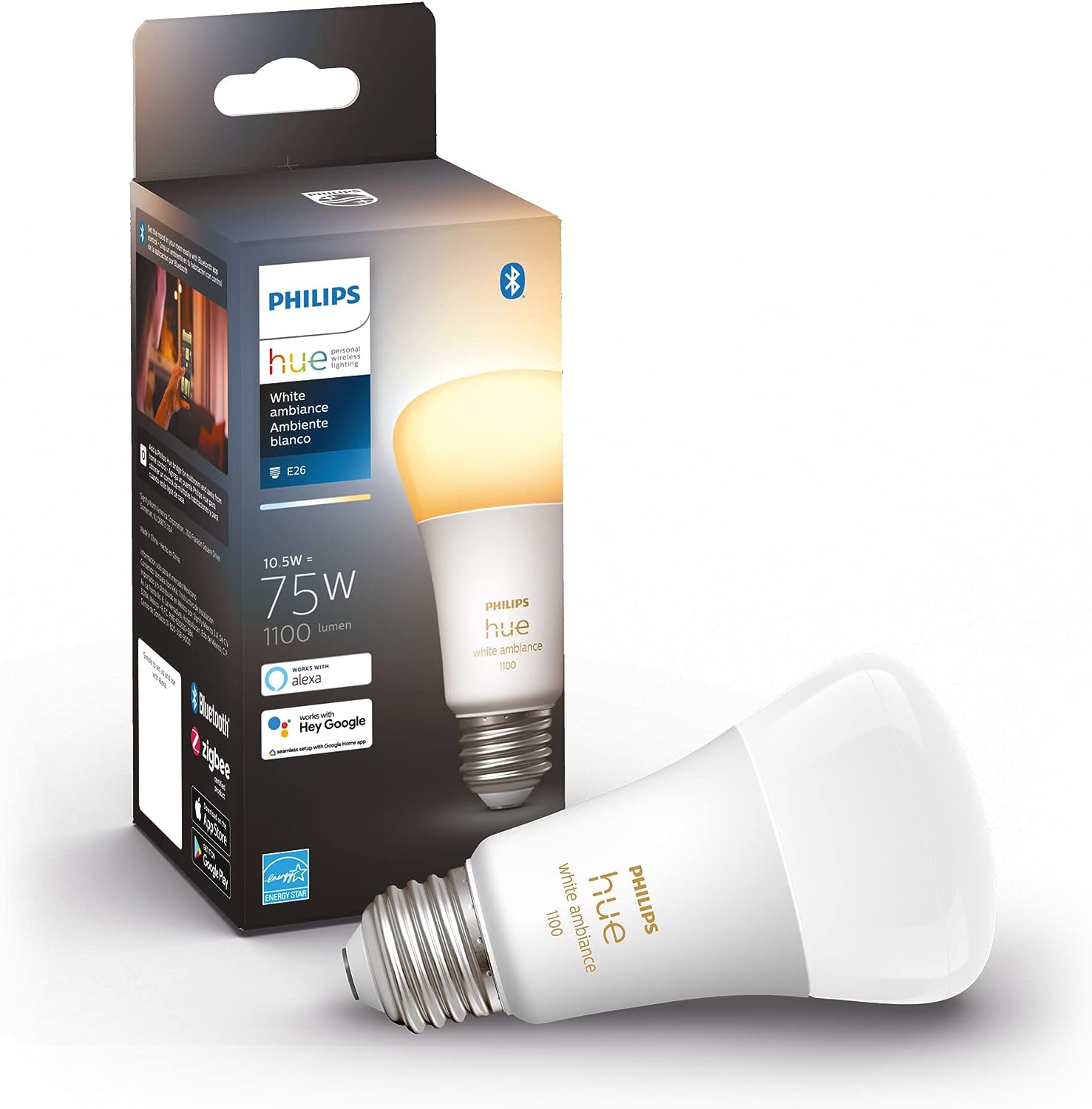 75W Philips Hue Smart A19 1100LM E26 LED Bulb (White Ambiance) $16 + Free Shipping w/ Prime or on $35+