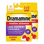 2-Pack 12-Count Dramamine Less Drowsy Motion Sickness Relief Chewable Tablets (Raspberry Cream) $6.15 w/ S&amp;S + Free Shipping w/ Prime or on $35+