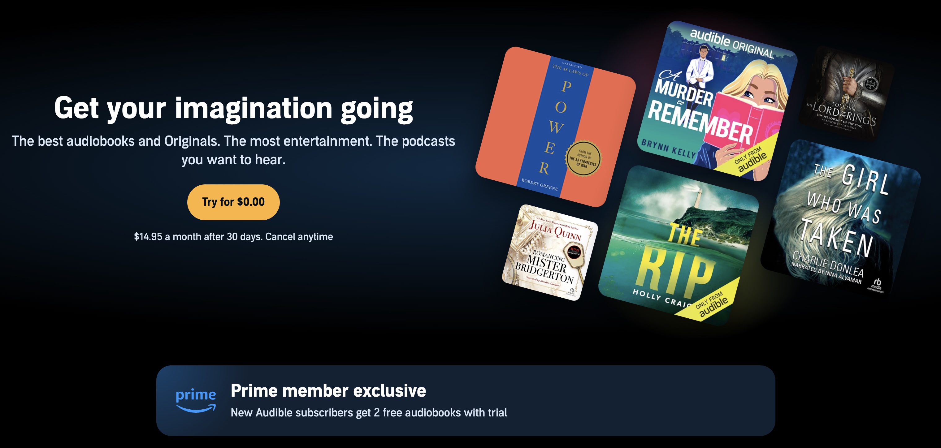 Prime member exclusive New Audible subscribers get 2 free audiobooks with trial