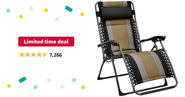 Limited-time deal: Amazon Basics Outdoor Padded Adjustable Zero Gravity Folding Reclining Lounge Chair with Pillow - Black - $27.50