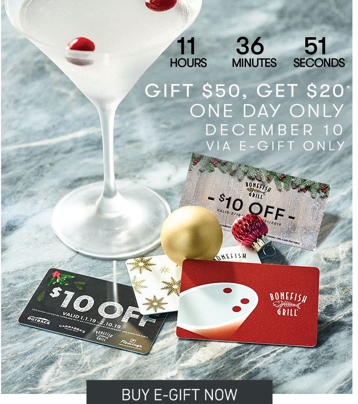 Bonefish Grill 50 Gift Card Get 20 Free