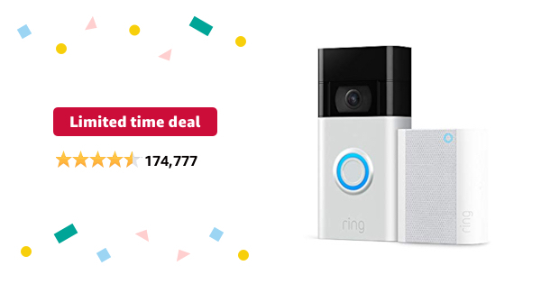Limited-time deal for Prime Members: Ring Video Doorbell – Satin Nickel with Ring Chime (2020 release) - $69.99