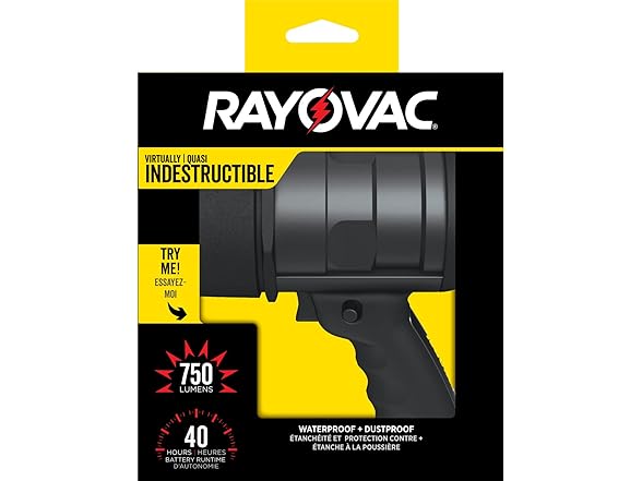 Rayovac Virtually Indestructible LED Spotlight, 750 lm Waterproof Spot Flashlight $19.99