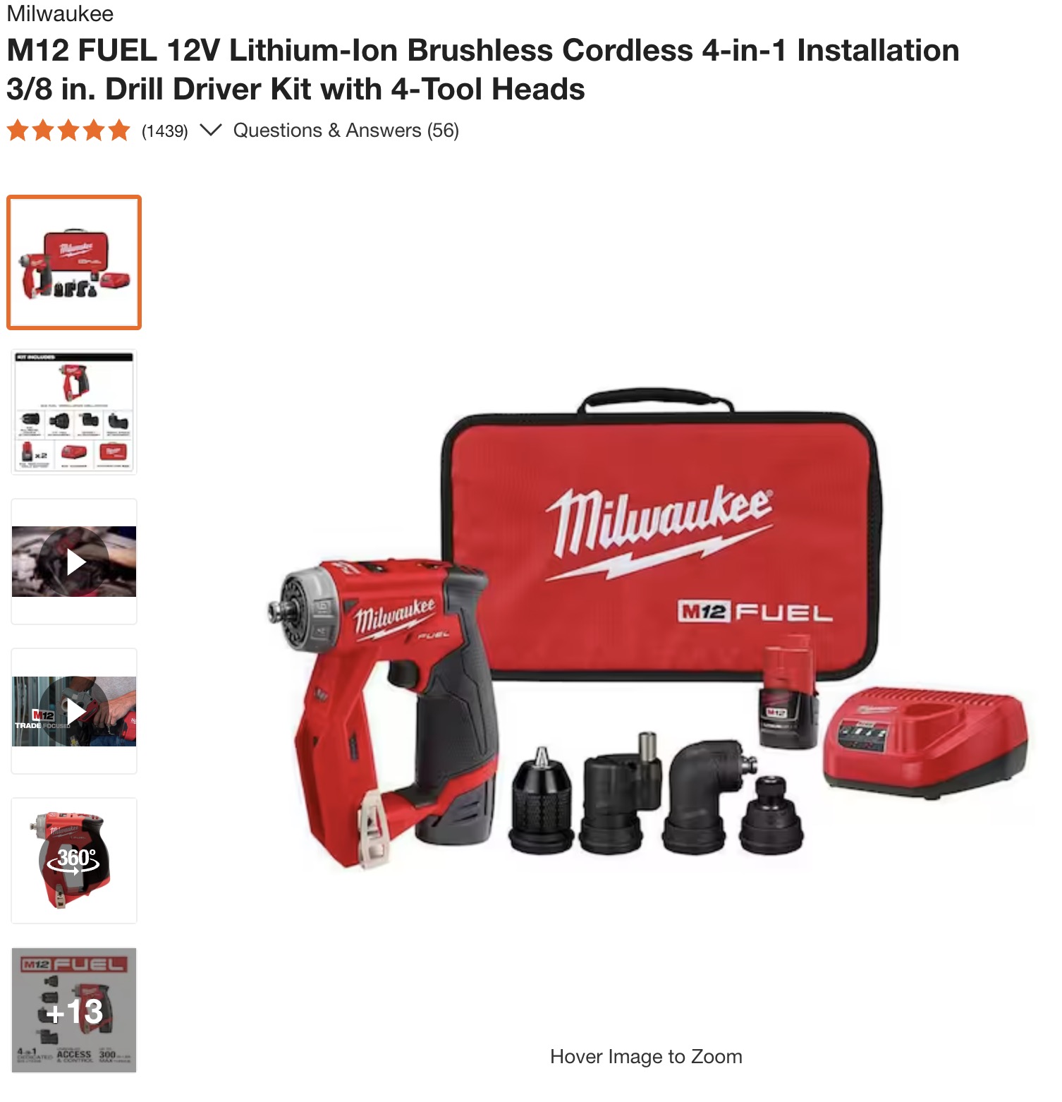 M12 FUEL 12V Lithium-Ion Brushless Cordless 4-in-1 Installation 3/8 in. Drill Driver Kit with 4-Tool Heads $107.52
