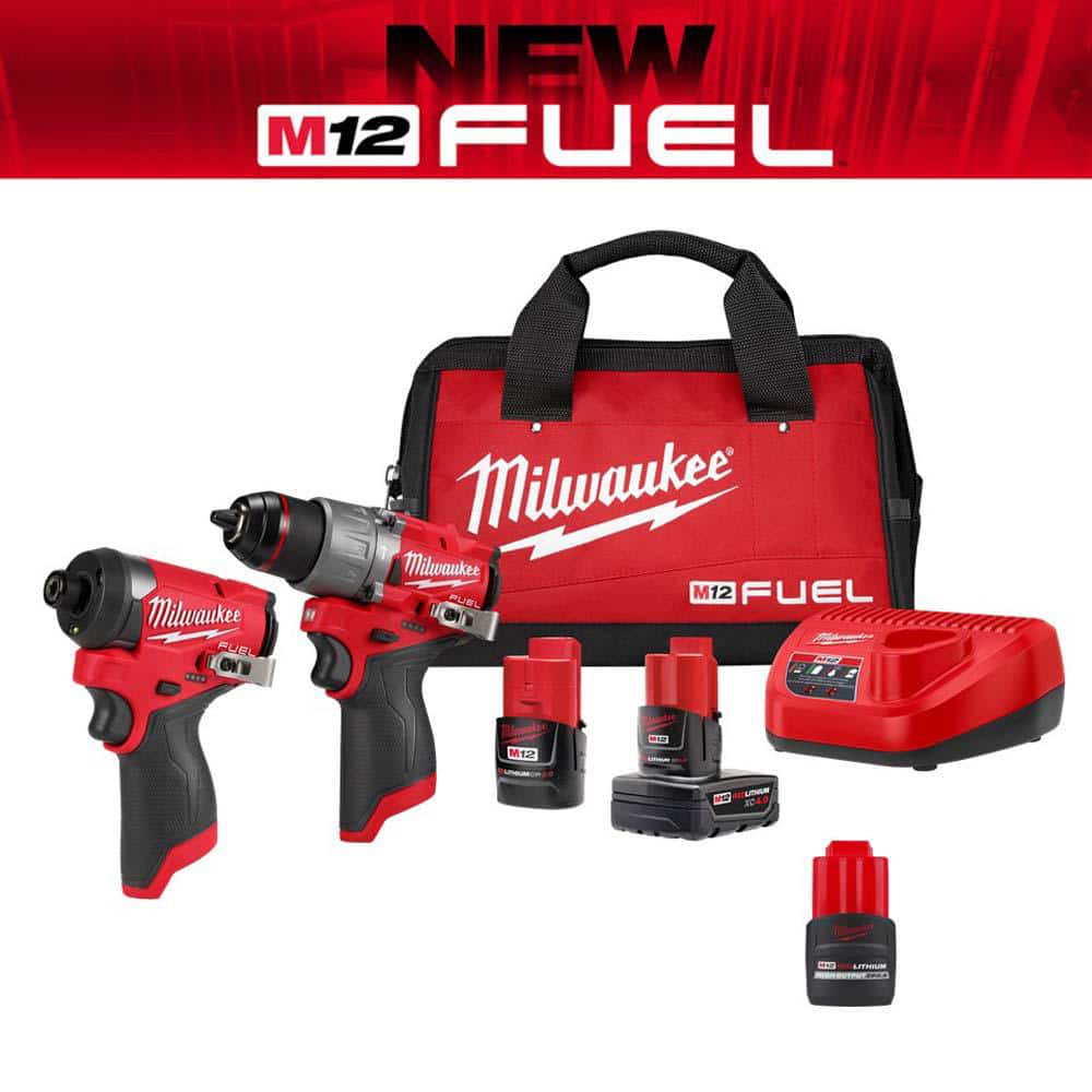 Milwaukee M12 FUEL 12V Lithium-Ion Brushless Cordless Hammer Drill and Impact Driver Combo Kit w/3 Batteries and Bag (2-Tool) 3497-22-48-11-2425 - $174.97 at Home Depot