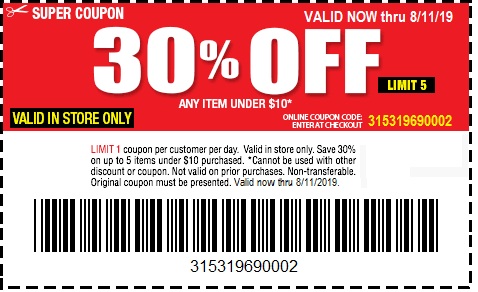Harbor Freight 30% off Coupon for items under $10 (Up to 5 ...