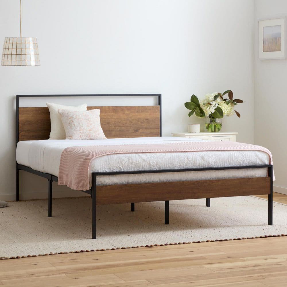 Nora Natural Queen Metal and Wood Platform Bed Frame 136.6