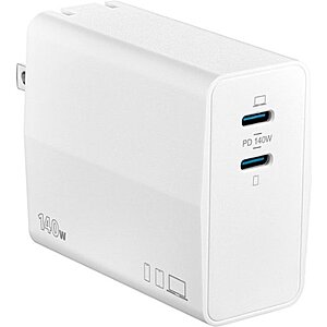 Best Buy Total Members YMMV: Insignia - 140W 2-Port USB-C GaN Wall Charger for MacBook Pro, iPad, iPhone, Apple Watch, Samsung Smartphones & other USB-C Devices - White $9.99
