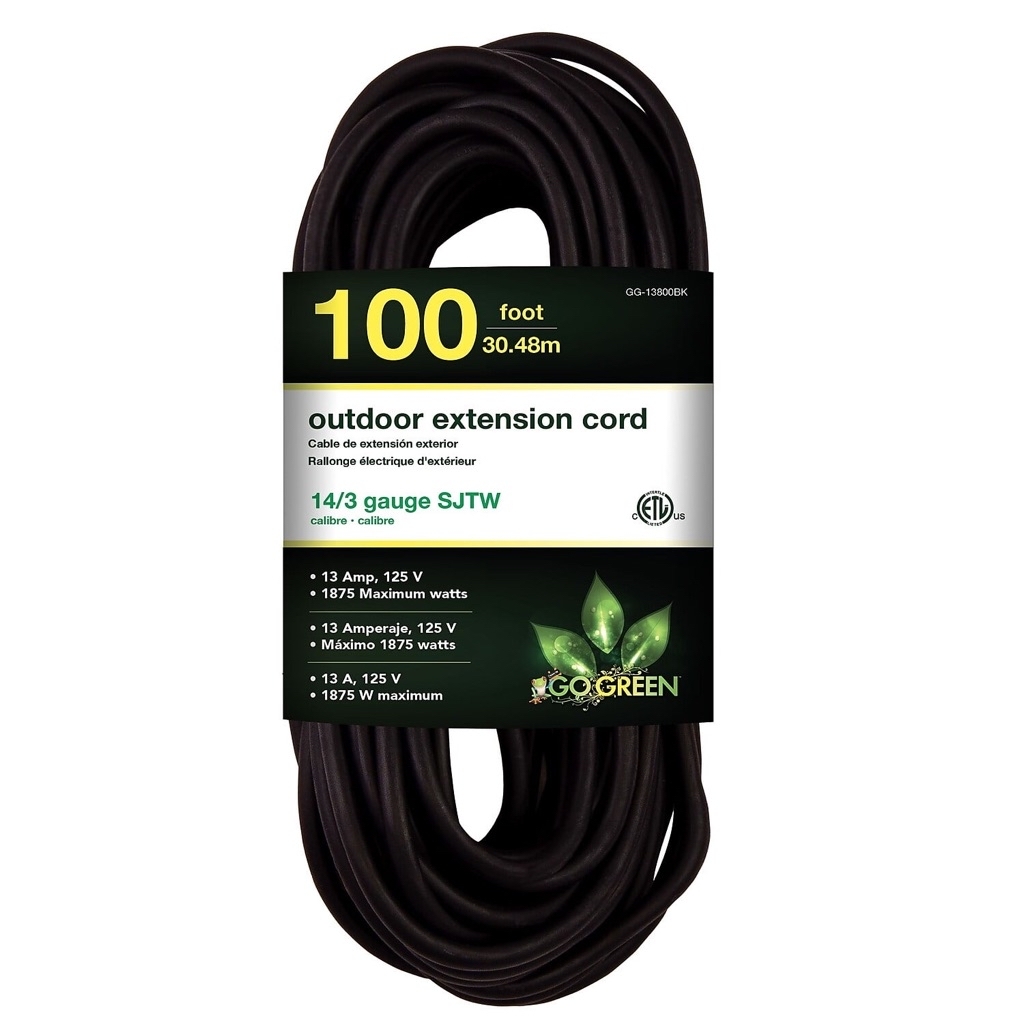 GoGreen Power (GG-13800BK) 14/3 100’ SJTW Outdoor Extension Cord, Black, 100 Ft - $27.00
