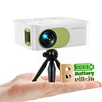 Bigasuo Mini Native HD 1080P Projector, Rechargeable 3000mAh Battery, Bluetooth, Built-In Speaker, with Tripod $49.98