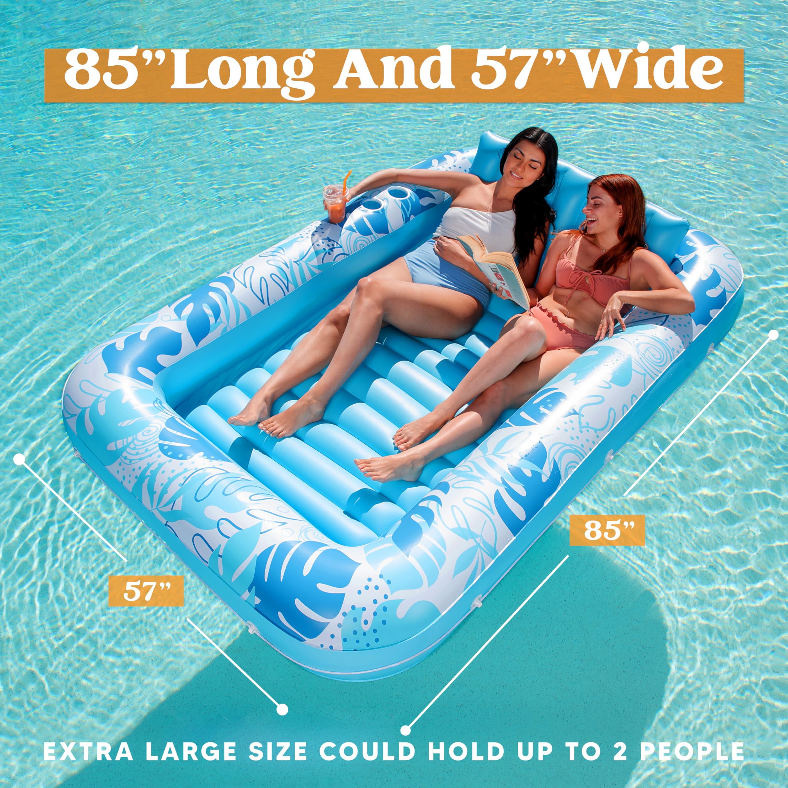 Sloosh Inflatable Tanning Pool Lounger Float-XL, 85" x 57" Extra Large Suntan Sun Tan tub for Adults, Bed Blow up, Raft Lounge Floatie, XL-Blue $33.99