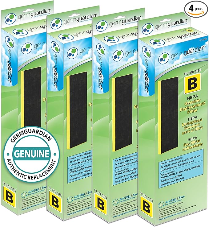 GermGuardian Filter B HEPA Pure Genuine Replacement Filter, Removes 99.97% of Pollutants for AC4825, AC4300, AC4900, AC4825DLX, AC4850, CDAP4500, AP2200, 4-Pack $58.83