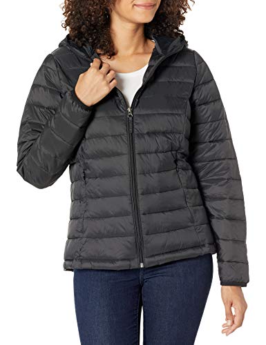 Amazon Essentials Women's Lightweight Long-Sleeve Full-Zip Water-Resistant Packable Hooded Puffer Jacket, Black, X-Small $45