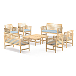 RST Brands Yuri 8-Piece Wood Patio Conversation Set with Blue Cushions OP-AWSS8-YURI-BLE-K - $396