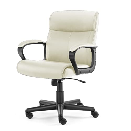 Ergonomic Executive White PU Leather Task Chair for Office & Home Office, Height Adjustable $66.05