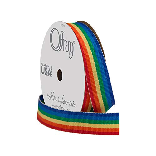 Offray 435991 5/8" Wide Grosgrain Ribbon, Rainbow Stripe, 3 Yards $1.97