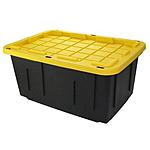 HDX 27-Gallon Storage Tote In Black/Yellow, model no. HDX27GONLINE(5), for $9.97
