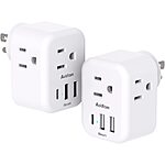2-Pack Addtam 3-Outlet + 2x USB-A + 1x USB-C Wall Outlet Extender $12.60