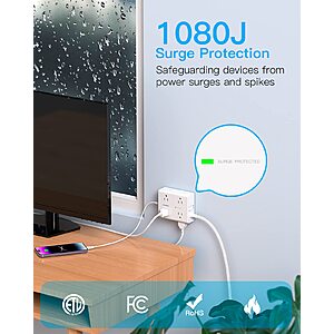 Surge Protector Power Strip - 9 Widely Spaced Multi Outlets, Wall Mount, 3  Side Outlet Extender with 5Ft Extension Cord, Flat Plug for Home Office