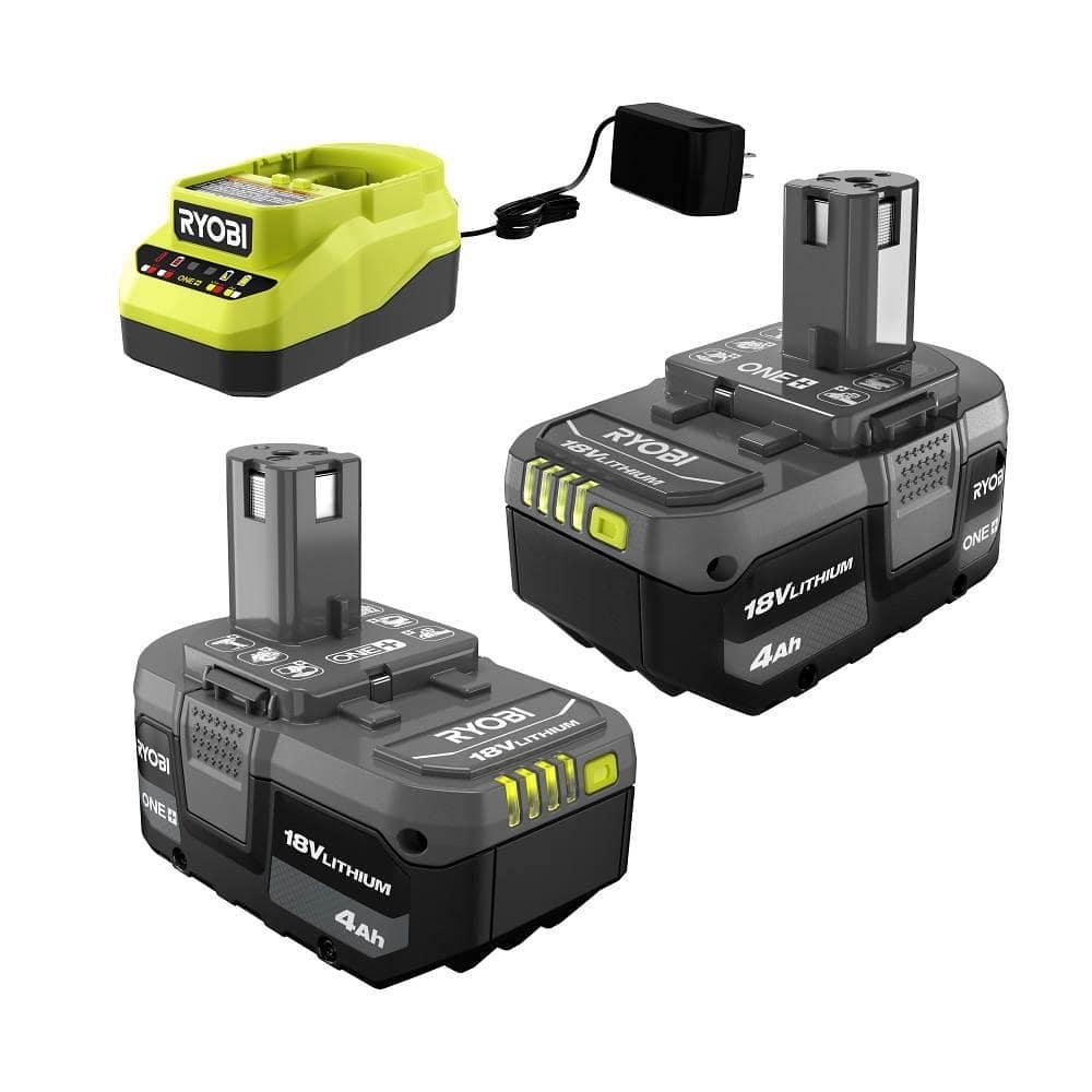 RYOBI ONE+ 18V Lithium-Ion 4.0 Ah Battery (2-Pack) and Charger Kit PSK006 - $99