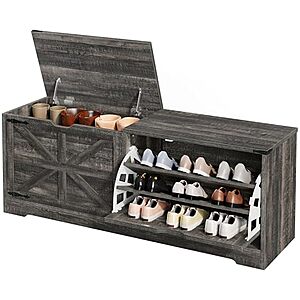 55" DWVO Farmhouse Shoe Storage Bench w/ 3 Flip Drawers & Flip-Top Lid (Dark Rustic Oak) $85.49 + Free Shipping