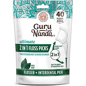 40-Count GuruNanda 2-in-1 Dental Floss Picks (Wild Mint Flavor) 4 for $3.69 w/ Subscribe & Save + Free Shipping w/ Prime or on $35+