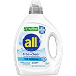 all Liquid Laundry Detergent, Free Clear for Sensitive Skin, Unscented, 2X Concentrated, 110 Loads, 82.5 Fl Oz, $10.66 with Amazon S&amp;S