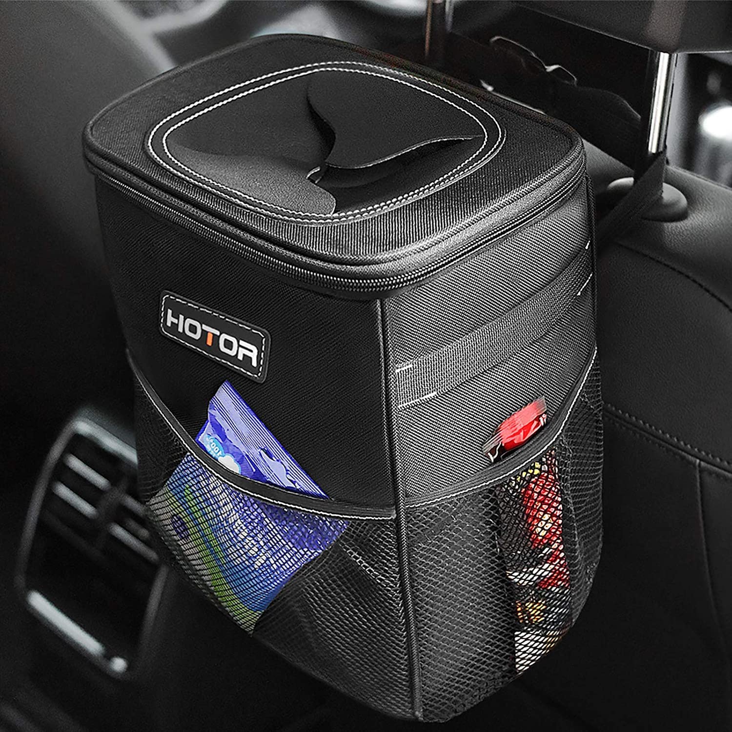 2-Gallon HOTOR Car Trash Can with Lid and Storage Pockets (Black) for $8.49+ F/S w/ Prime or on $25+