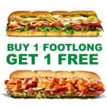 Select Subway Restaurants: Buy One Footlong Sub, Get One Footlong Sub Free &amp; More