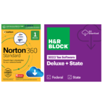 H&R Block 2022 Deluxe + State Tax Software + 15-Mo Norton 360 (PC Download) $20