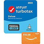 TurboTax Deluxe Federal + State 2023 + $10 Amazon Gift Card (Digital Download) $46 &amp; More