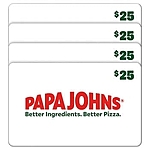 Costco Members: 4-Pack $25 Papa Johns eGift Cards (Email Delivery) $75