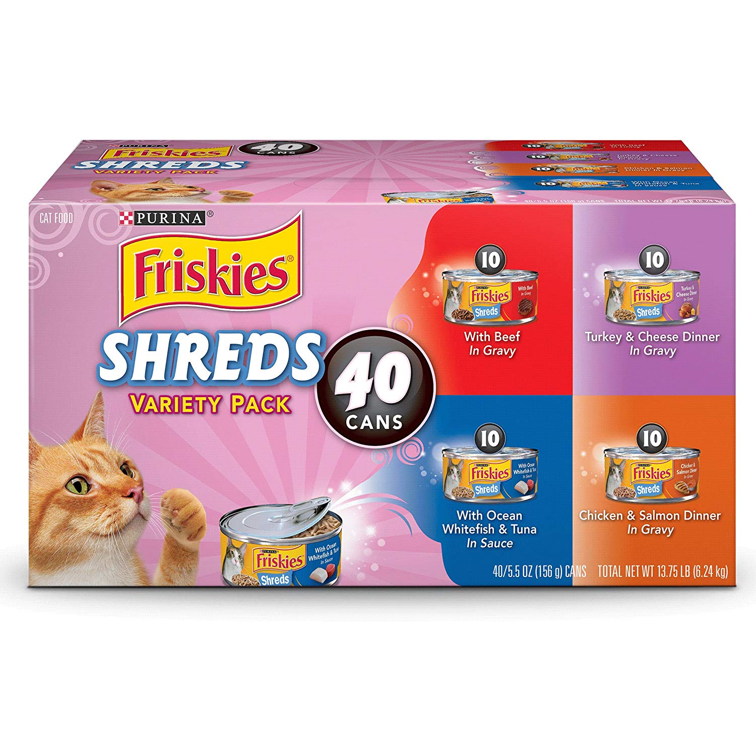 40 Count 5 5oz Purina Friskies Canned Wet Cat Food Shreds Variety
