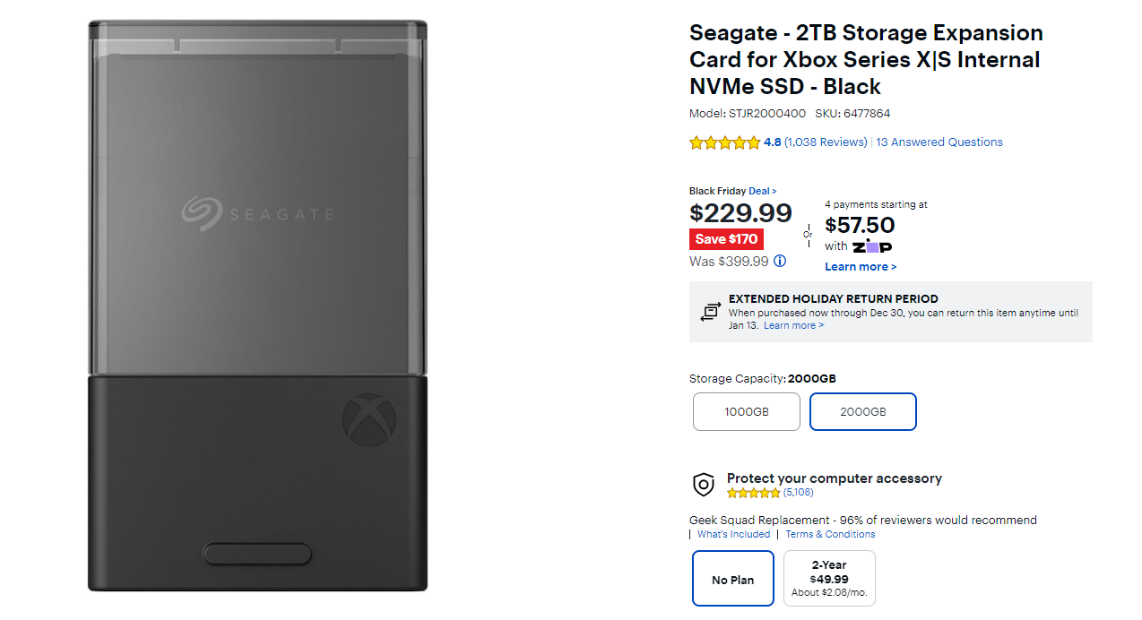 Seagate - 2TB Storage Expansion Card for Xbox Series X|S Internal NVMe SSD - Black $229.99
