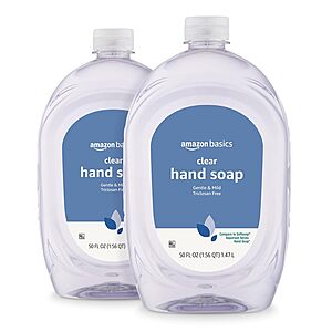 2-Pack 50-oz Amazon Basics Gentle & Mild Clear Liquid Hand Soap Refill $5.98 w/ S&S + Free Shipping w/ Prime or on $35+