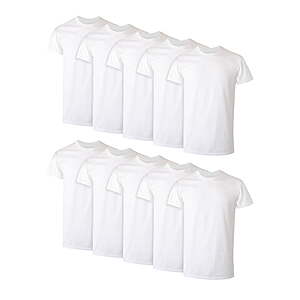 10-Pack Hanes Men's Crew Neck Cotton Tee Undershirts (White, Sizes S-3XL)