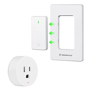 Greencycle Remote Control Round Outlet w/ Detachable Wireless Wall Switch