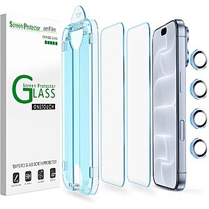 2-Pk amFilm OneTouch iPhone 18/17/16/15/14/13 Tempered Glass Screen Protectors $5 