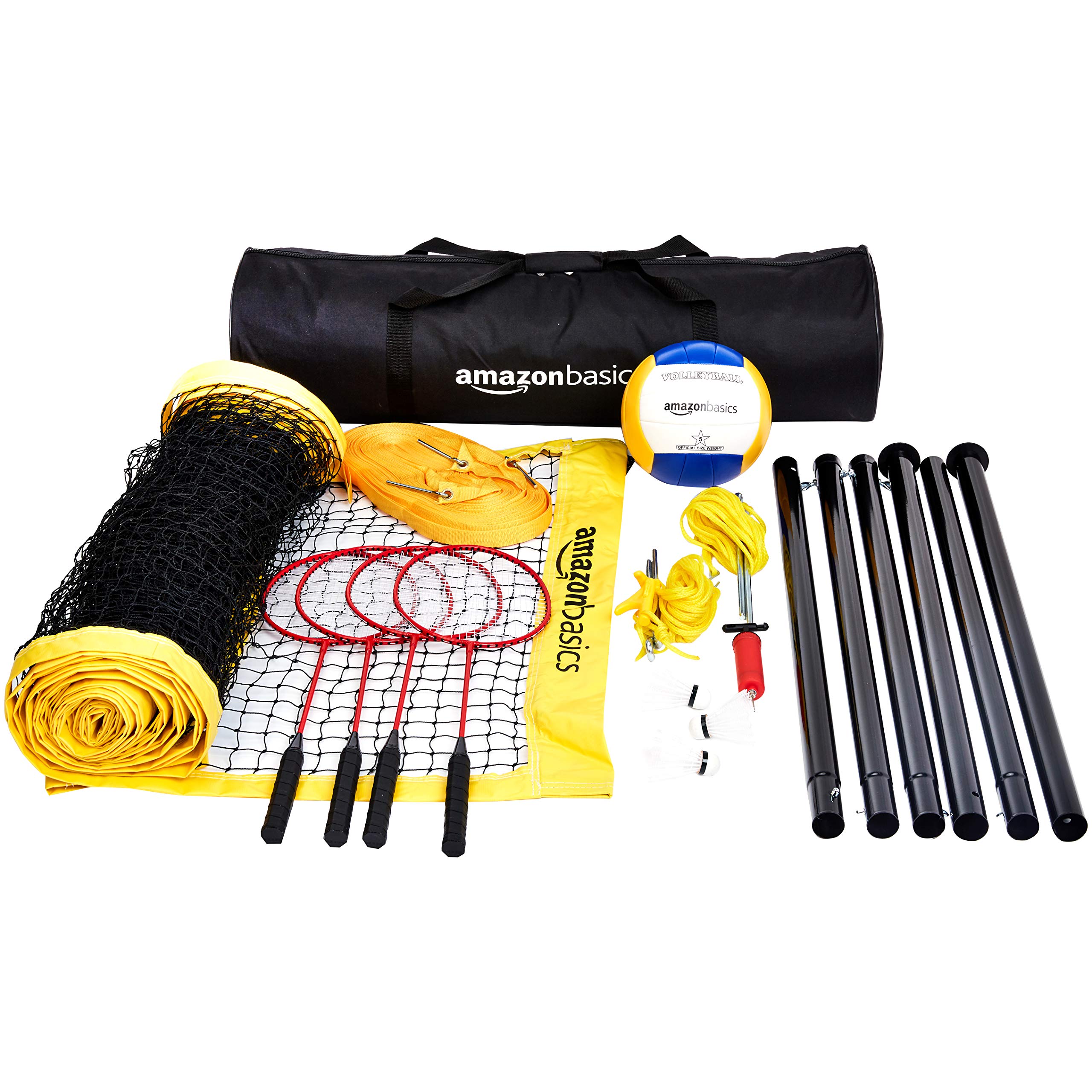 Amazon Basics Outdoor Volleyball and Badminton Combo Set with Net $70.37
