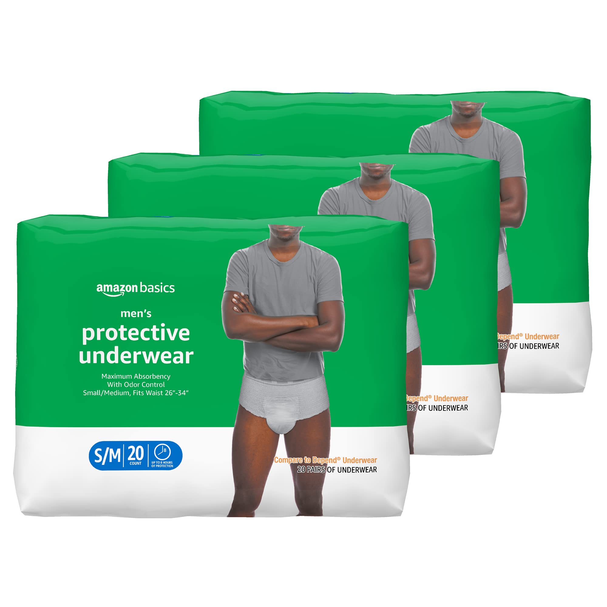 Amazon Basics Incontinence Underwear for Men,  60 Count, 3 Packs of 20, White - 25.37 $25.37