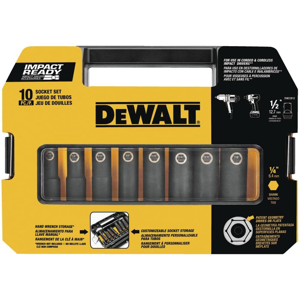 DEWALT Impact Socket Set, SAE, 1/2-Inch, 10-Piece (DW22812) $39.99