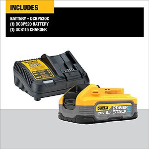 DEWALT Powerstack 20V MAX Battery Starter Kit, Rechargeable, 5Ah, Lithium Ion (DCBP520C) $92.99