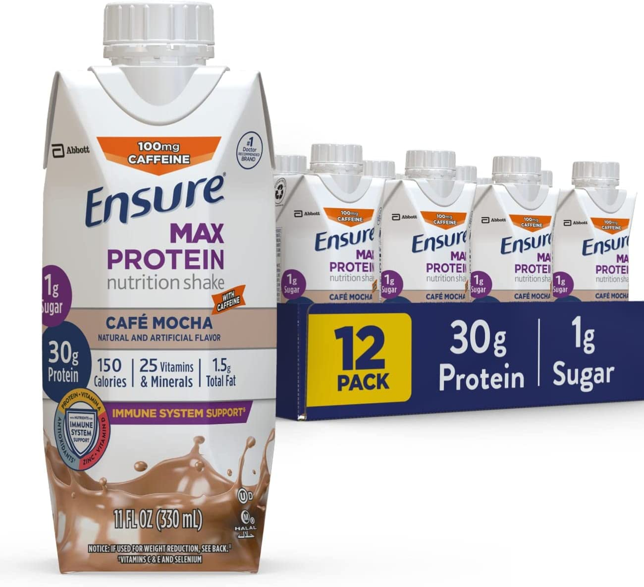 Amazon.com: Ensure Max Protein Nutritional Shake with 30g of Protein, 1g of Sugar, High Protein Shake, Cafe Mocha, 11 Fl Oz (Pack of 12) : Health & Household $28.78