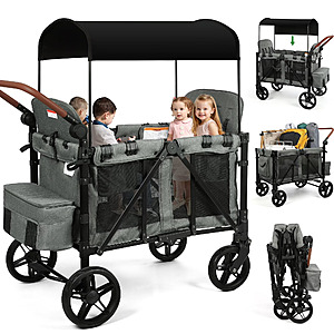 Vomeast Wagon Stroller for 2 Kids, 3-in-1 Stroller Wagon with Canopy, 5-Point Harness, Adjustable Handlebars, Removable Seat for Toddlers $189.99