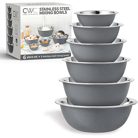 COOK WITH COLOR Stainless Steel Mixing Bowls Set 6-pcs, Nesting Mixing Bowls $15.99