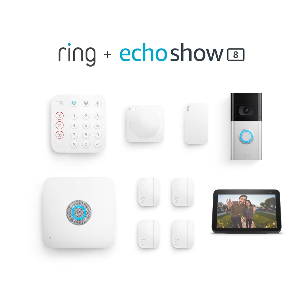 Ring Alarm Pro 8-Piece Kit with Ring Video Doorbell 3 and Echo Show 8 (2nd Gen, Charcoal) $399.98